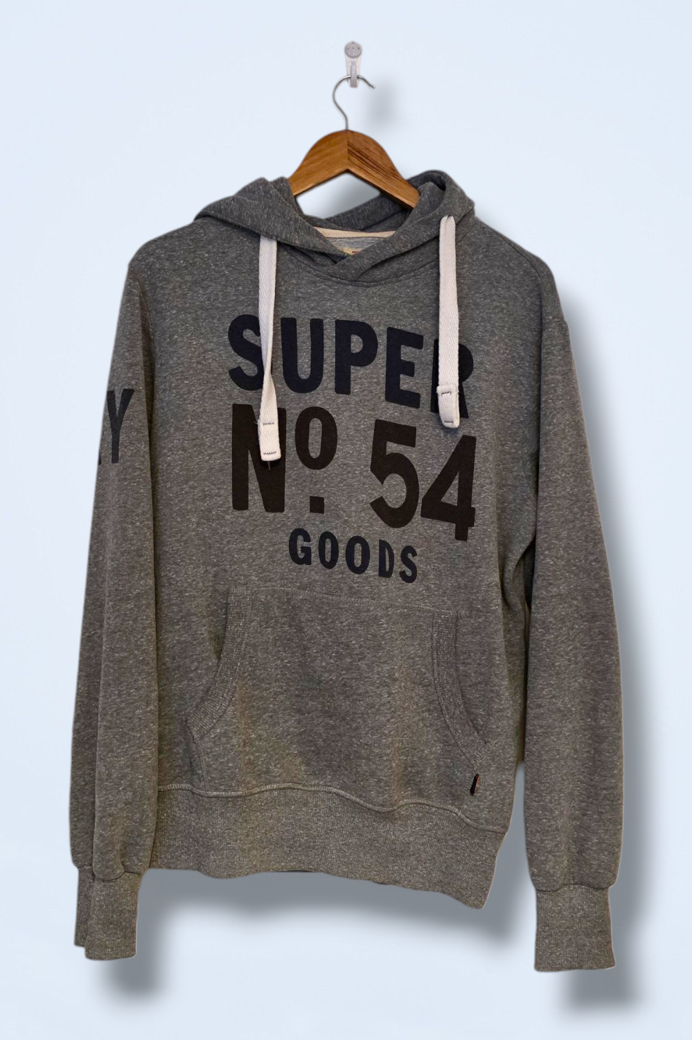 Grey Printed Superdry Hoodie Small Kangaroo Pocket