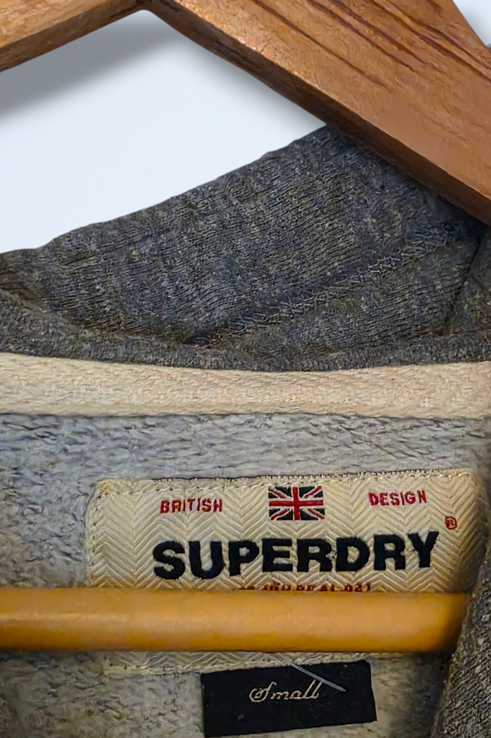 Grey Printed Superdry Hoodie Small Kangaroo Pocket