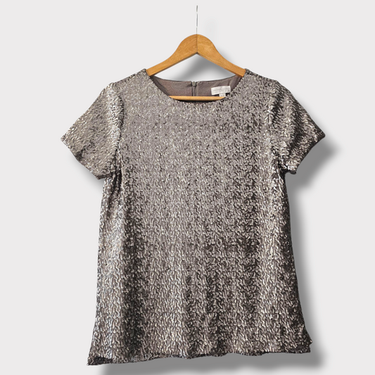 The White Company Sequin Top – Mocha/Taupe – UK 10 – Short Sleeve – Great Condition