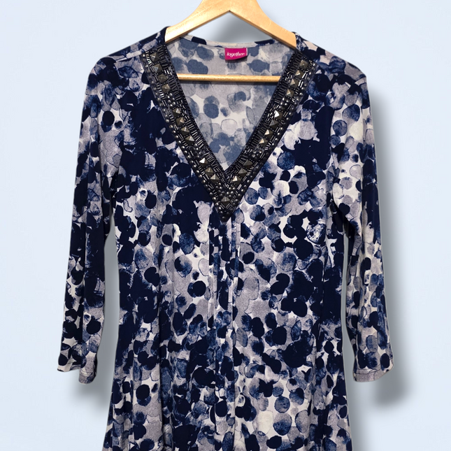 Purple Blue White Together Size Small Printed Blouse