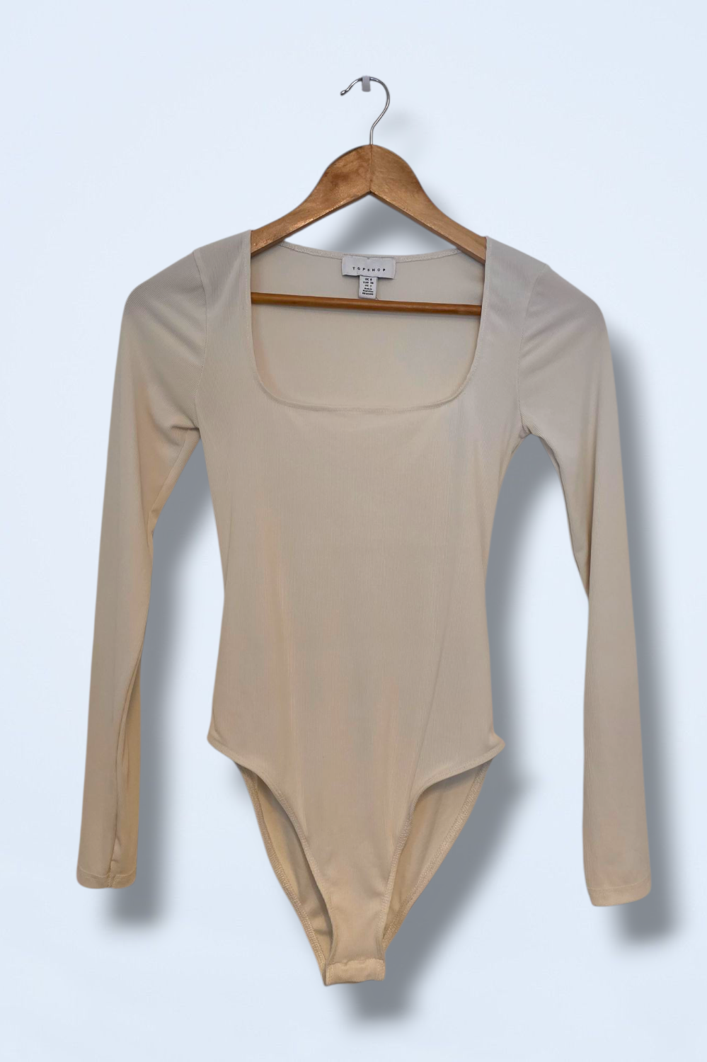 Topshop UK 8 Long Sleeved Ivory Ribbed Bodysuit
