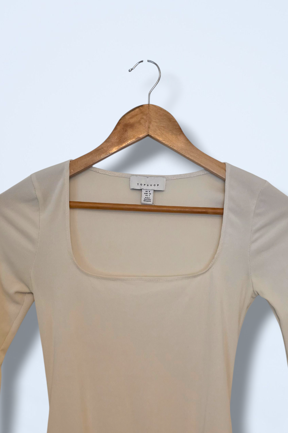 Topshop UK 8 Long Sleeved Ivory Ribbed Bodysuit