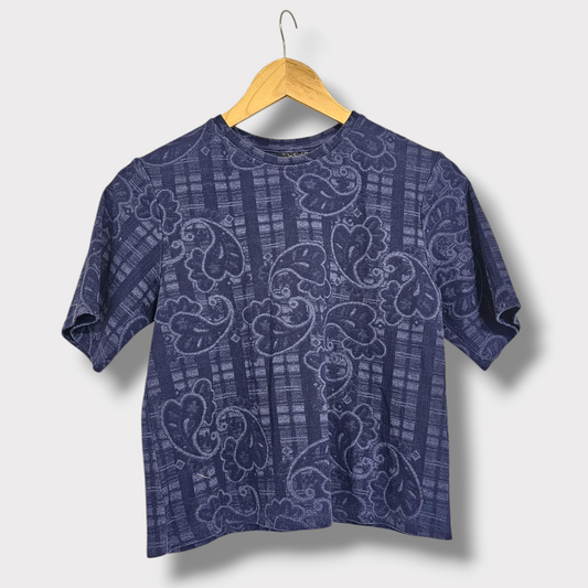 Topshop Blue Paisley Cropped T-Shirt – UK 8