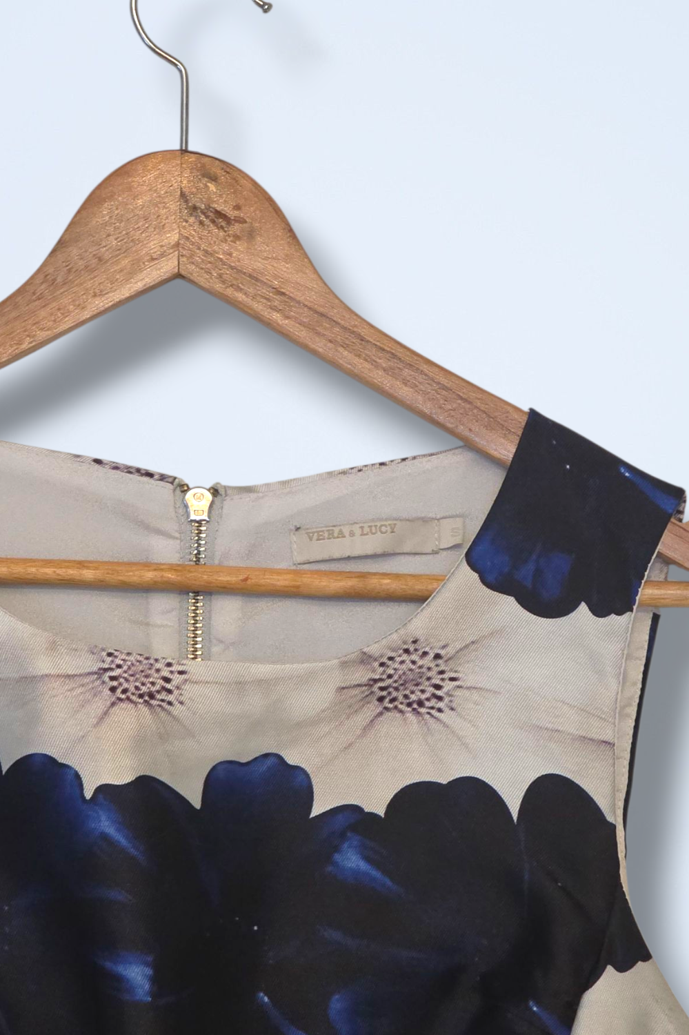 Vera & Lucy Occasional White & Blue Floral Dress Size Small