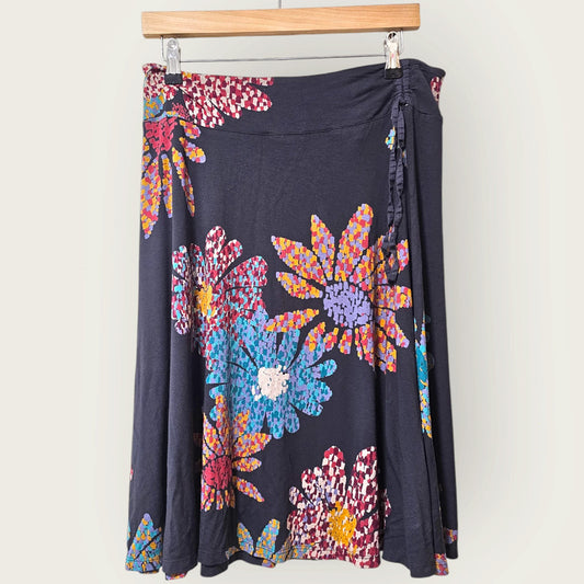 White Stuff UK 10 Navy Floral Skirt - Ruched Tied Side