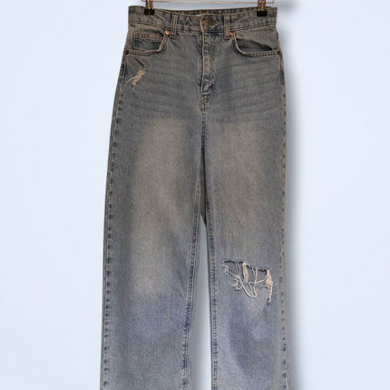 H&M Ripped Light Wash Denim Jeans Wide Leg UK 10