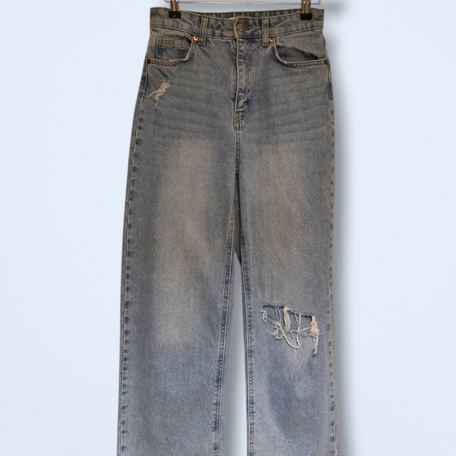 H&M Ripped Light Wash Denim Jeans Wide Leg UK 10