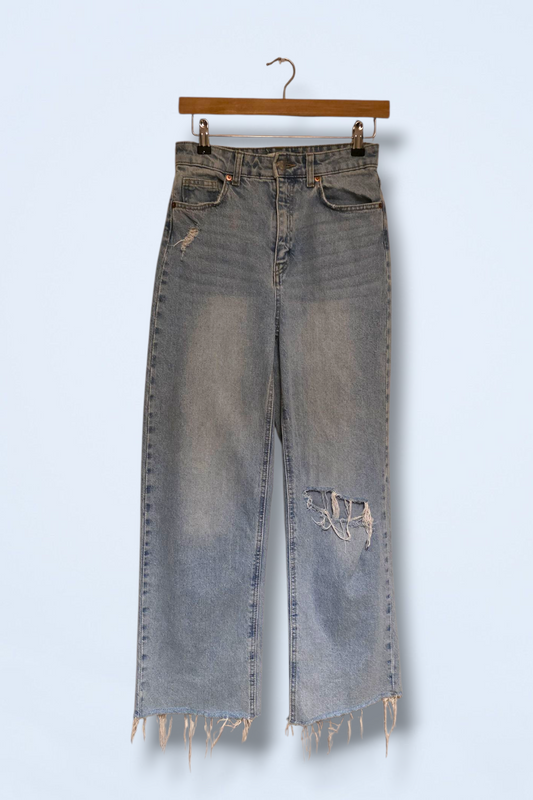 H&M Ripped Light Wash Denim Jeans Wide Leg UK 10