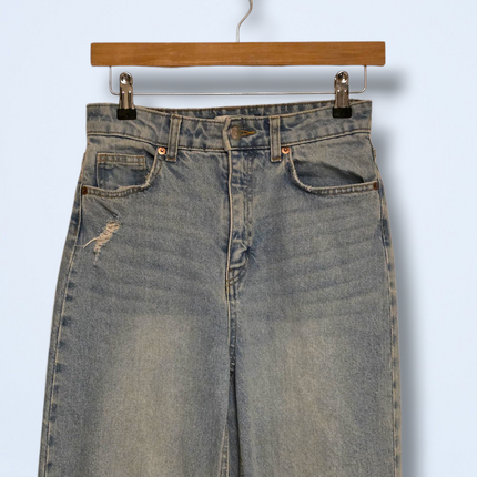 H&M Ripped Light Wash Denim Jeans Wide Leg UK 10