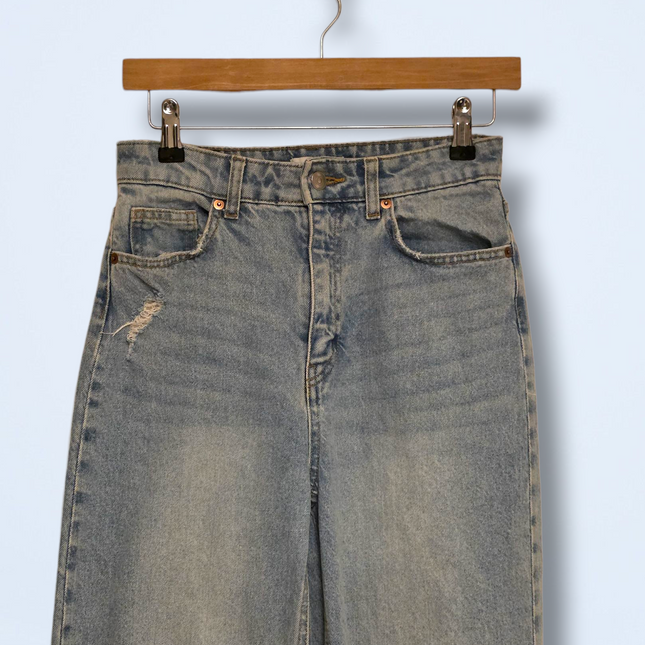 H&M Ripped Light Wash Denim Jeans Wide Leg UK 10