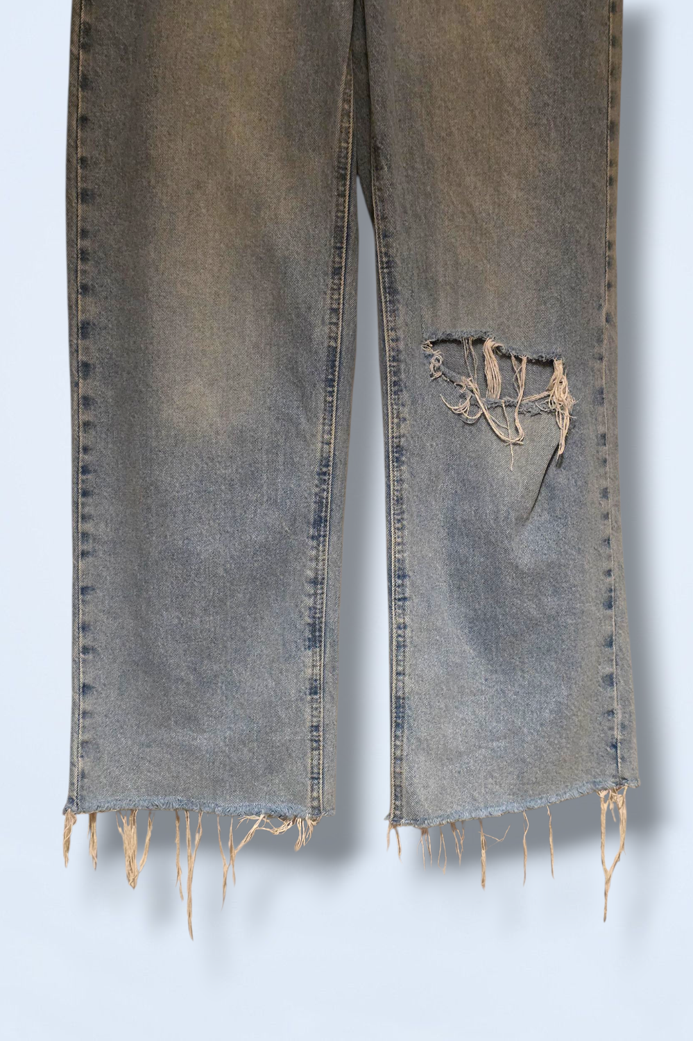 H&M Ripped Light Wash Denim Jeans Wide Leg UK 10