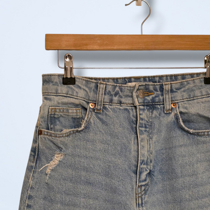 H&M Ripped Light Wash Denim Jeans Wide Leg UK 10