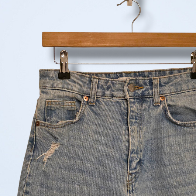 H&M Ripped Light Wash Denim Jeans Wide Leg UK 10