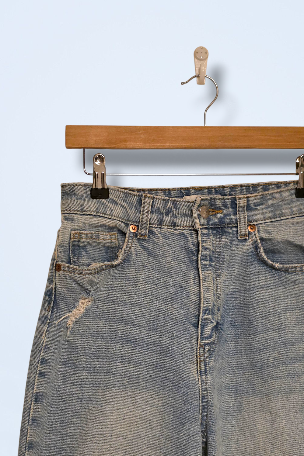 H&M Ripped Light Wash Denim Jeans Wide Leg UK 10