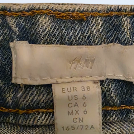 H&M Ripped Light Wash Denim Jeans Wide Leg UK 10
