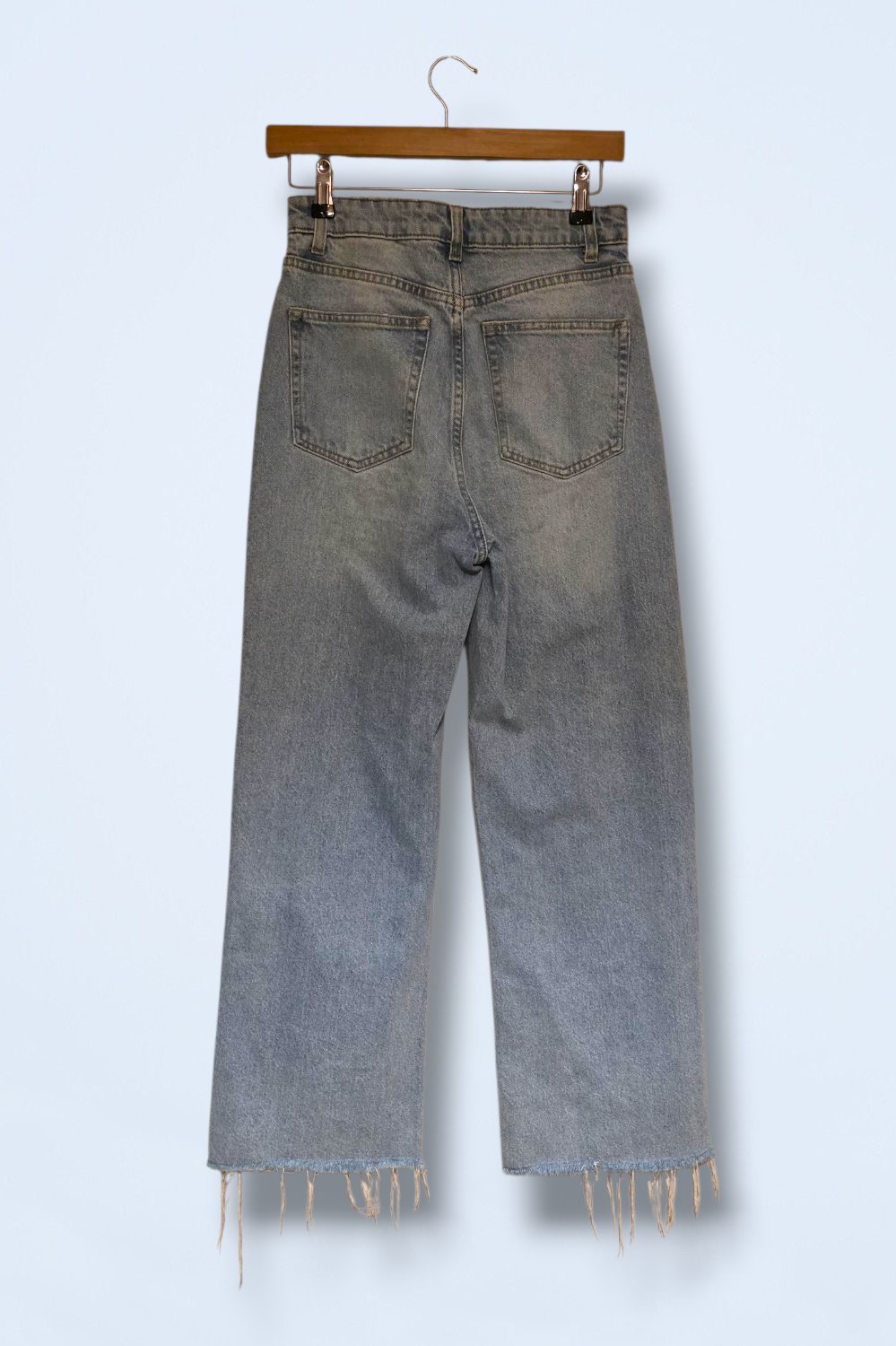 H&M Ripped Light Wash Denim Jeans Wide Leg UK 10
