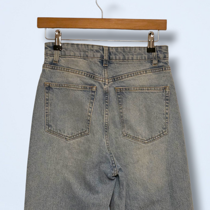 H&M Ripped Light Wash Denim Jeans Wide Leg UK 10