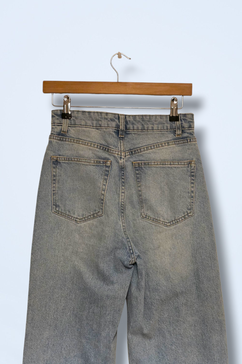 H&M Ripped Light Wash Denim Jeans Wide Leg UK 10