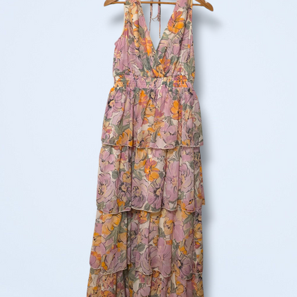 Y.A.S Floral Tiered V-Neck Midi Summer Dress Size Small