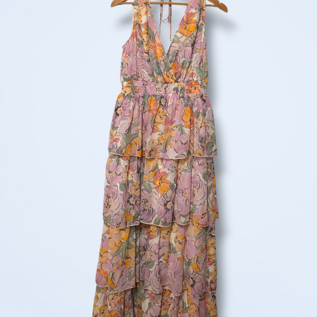 Y.A.S Floral Tiered V-Neck Midi Summer Dress Size Small