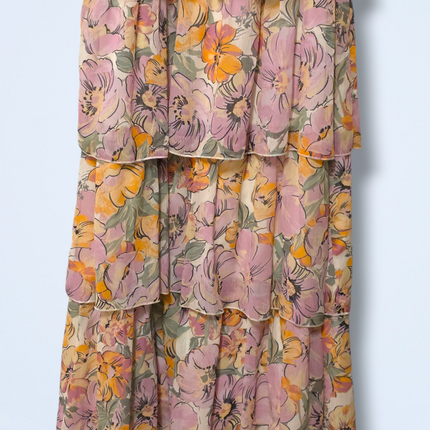 Y.A.S Floral Tiered V-Neck Midi Summer Dress Size Small