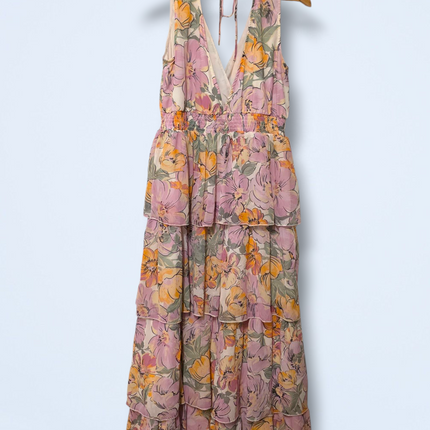 Y.A.S Floral Tiered V-Neck Midi Summer Dress Size Small