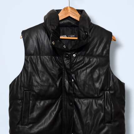 Zara Black Snap-button Zip-up Gilet Size Small