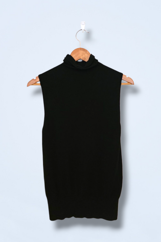 Zara Black Knitted Polo Neck Vest Top Sleeveless Size Small