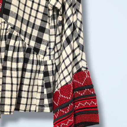 Zara Check Boho Blouse – Embroidered Detail – Size Small