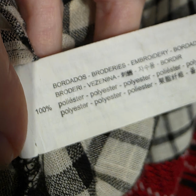 Zara Check Boho Blouse – Embroidered Detail – Size Small
