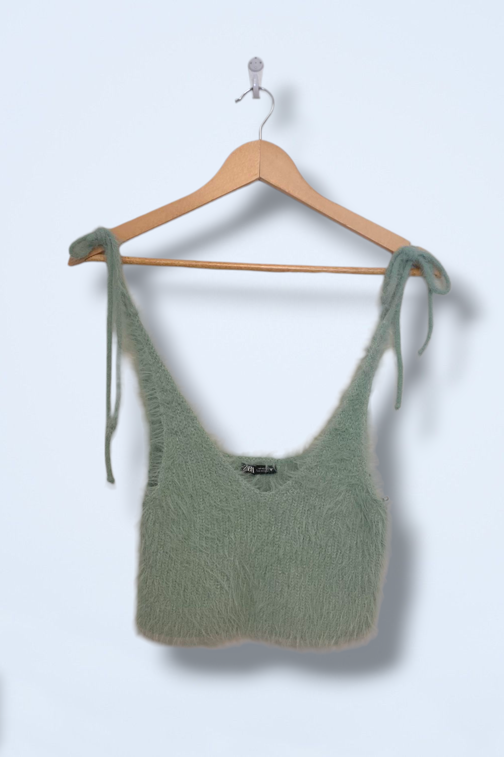 Zara Sage Green Fluffy Eyelash Knit Cropped Top Medium
