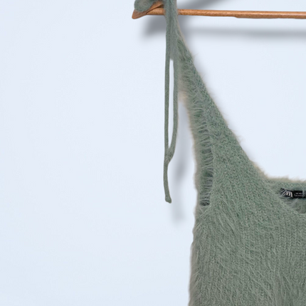 Zara Sage Green Fluffy Eyelash Knit Cropped Top Medium