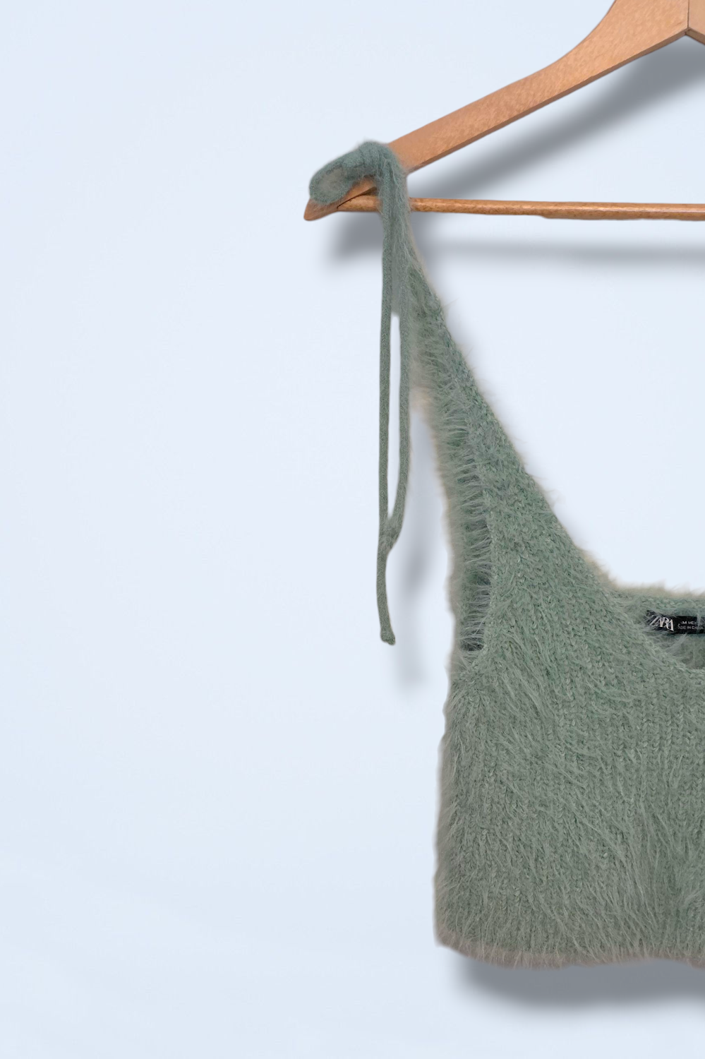 Zara Sage Green Fluffy Eyelash Knit Cropped Top Medium