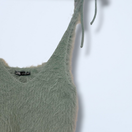 Zara Sage Green Fluffy Eyelash Knit Cropped Top Medium