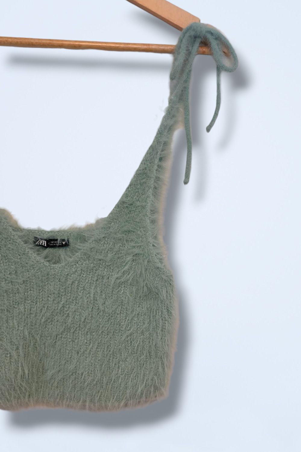 Zara Sage Green Fluffy Eyelash Knit Cropped Top Medium