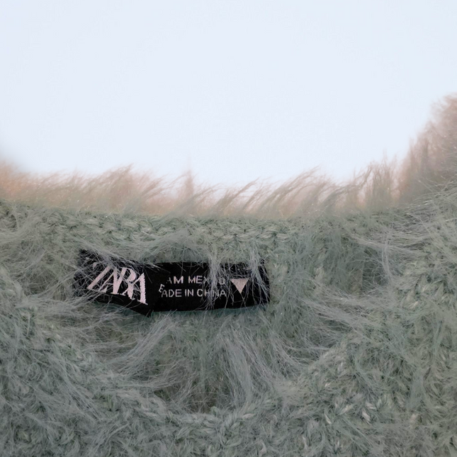 Zara Sage Green Fluffy Eyelash Knit Cropped Top Medium