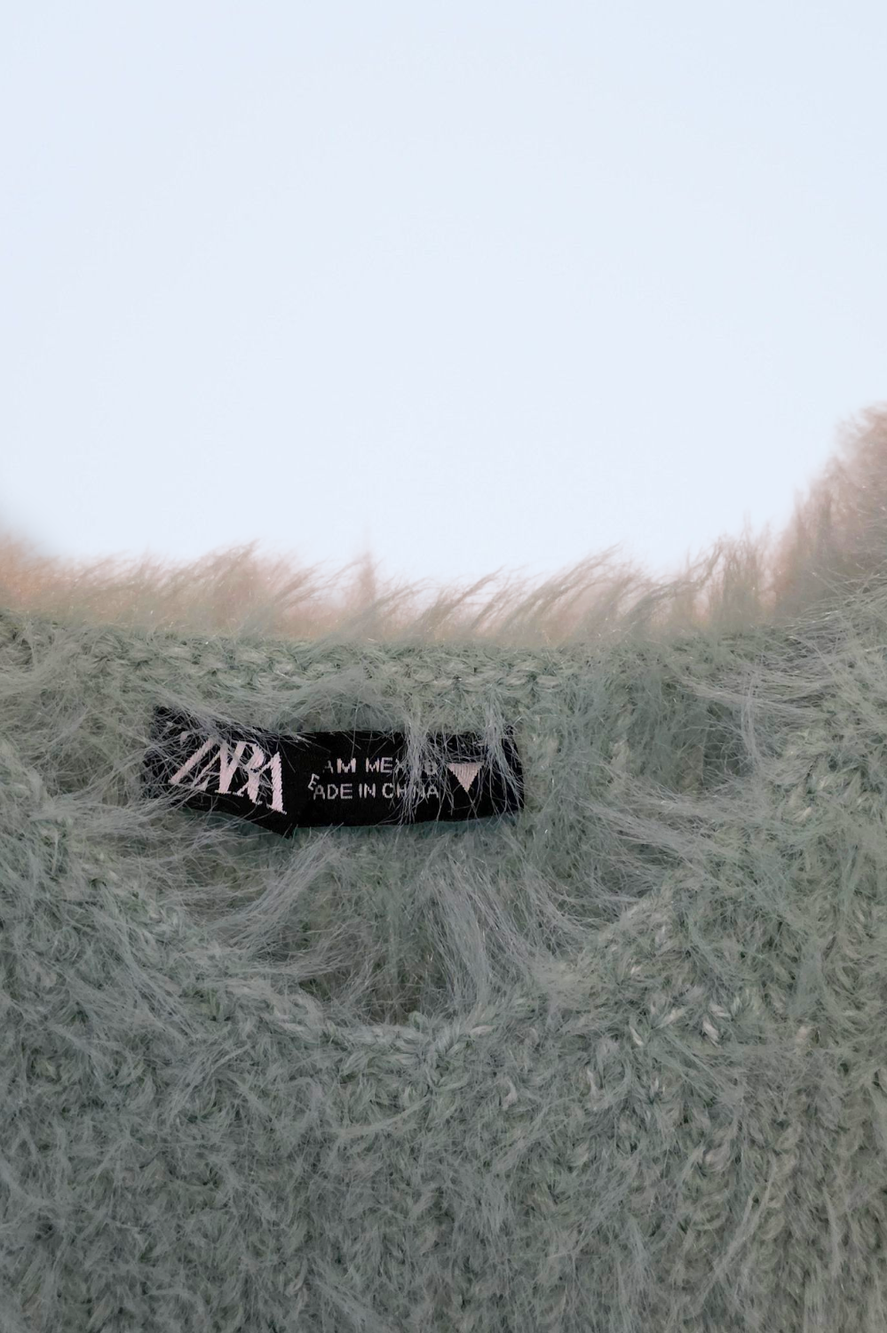 Zara Sage Green Fluffy Eyelash Knit Cropped Top Medium