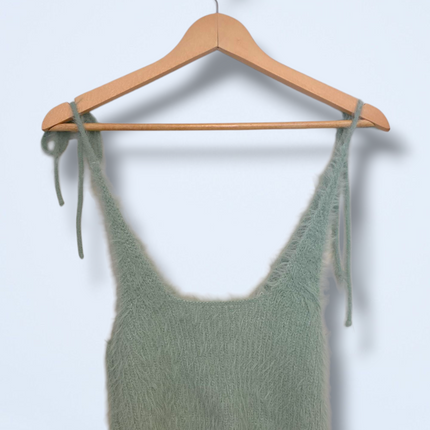 Zara Sage Green Fluffy Eyelash Knit Cropped Top Medium