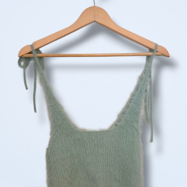 Zara Sage Green Fluffy Eyelash Knit Cropped Top Medium