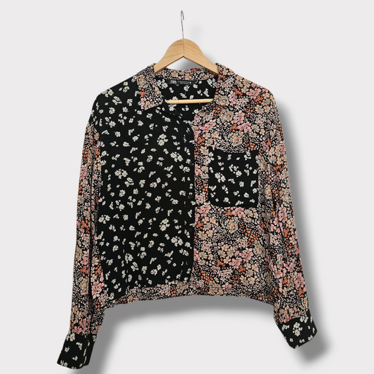 Zara Floral Button-Up Blouse – Size XS (UK 6-8)