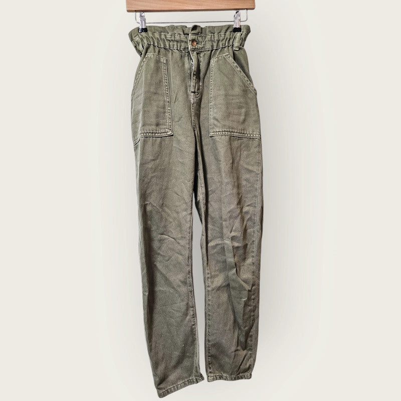 Zara Khaki Green Cargo Paper Bag Trousers UK 8