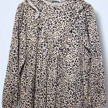 Zara – Leopard Print Midi Dress – Size Small – Long-sleeved