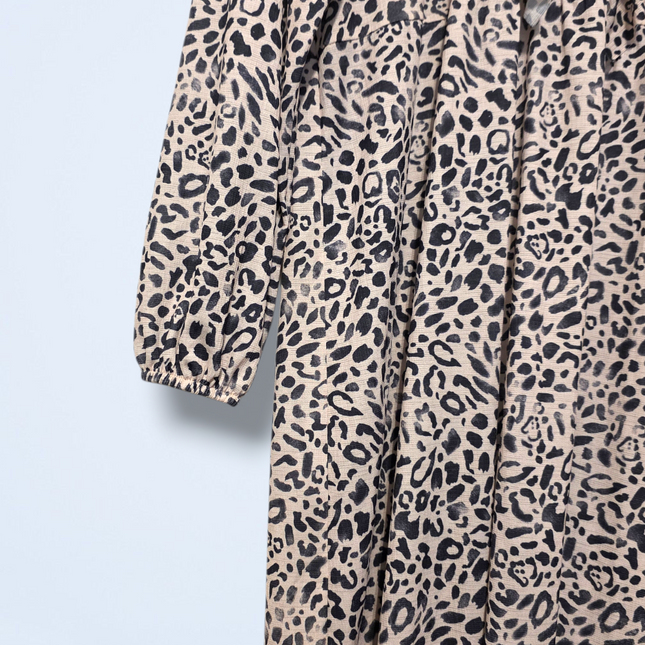 Zara – Leopard Print Midi Dress – Size Small – Long-sleeved