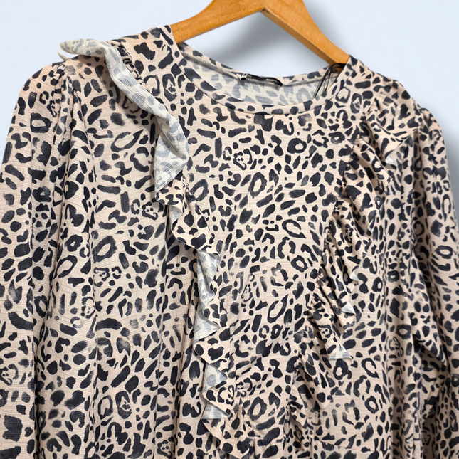 Zara – Leopard Print Midi Dress – Size Small – Long-sleeved