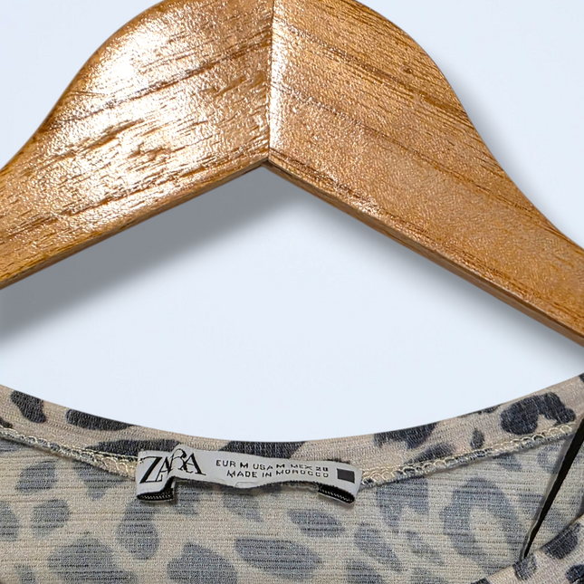 Zara – Leopard Print Midi Dress – Size Small – Long-sleeved