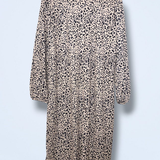 Zara – Leopard Print Midi Dress – Size Small – Long-sleeved