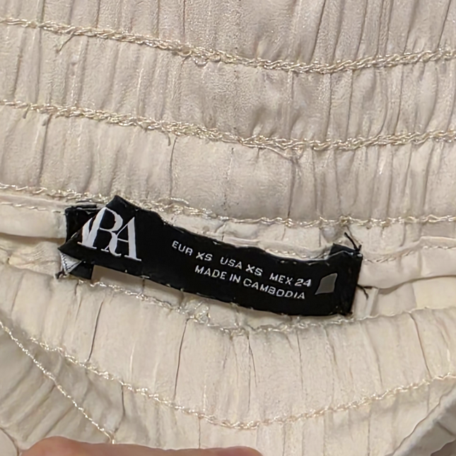 Zara – Straight-leg Pleated Trousers – Cream – Elasticated Size XS