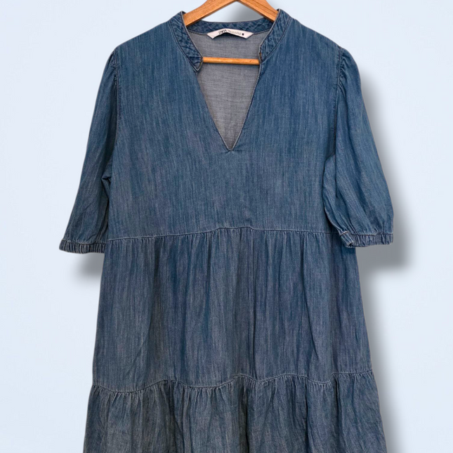 Zara Size XL V-Neck Short Sleeved Denim Summer Dress
