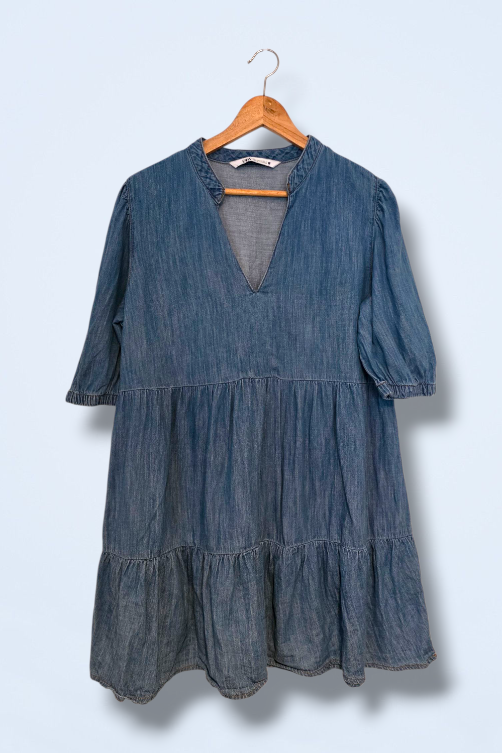 Zara Size XL V-Neck Short Sleeved Denim Summer Dress