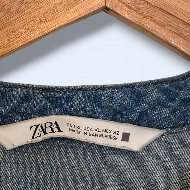 Zara Size XL V-Neck Short Sleeved Denim Summer Dress